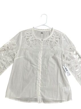 Tribal White Embroidered Eyelet Button-Front Blouse